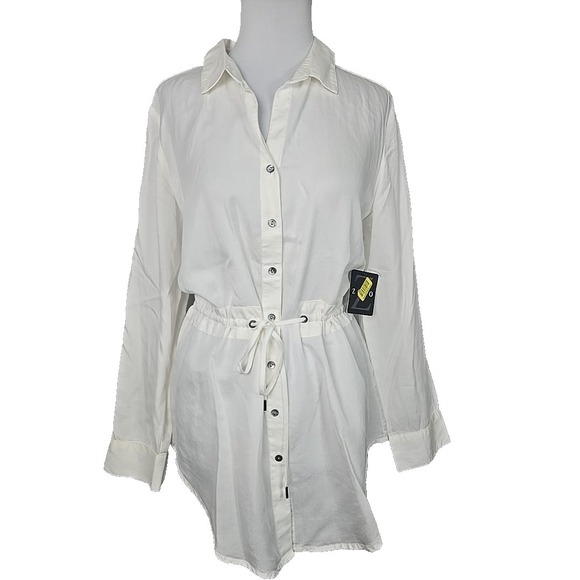 Zozo Jackets & Blazers - ZOZO White Denim Button Front Ripstop Long Sleeve Lightweight Jacket Shirt Large